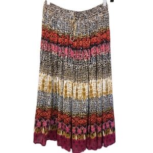 VTG Pink Apple Maxi Skirt Mixed Pattern Size Medium Boho Hippie Patchwork